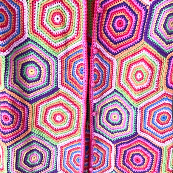 Vintage Isaac Mizrahi Granny Squares Crochet Sweater Cardigan 100% Cotton S M - Picture 3 of 10